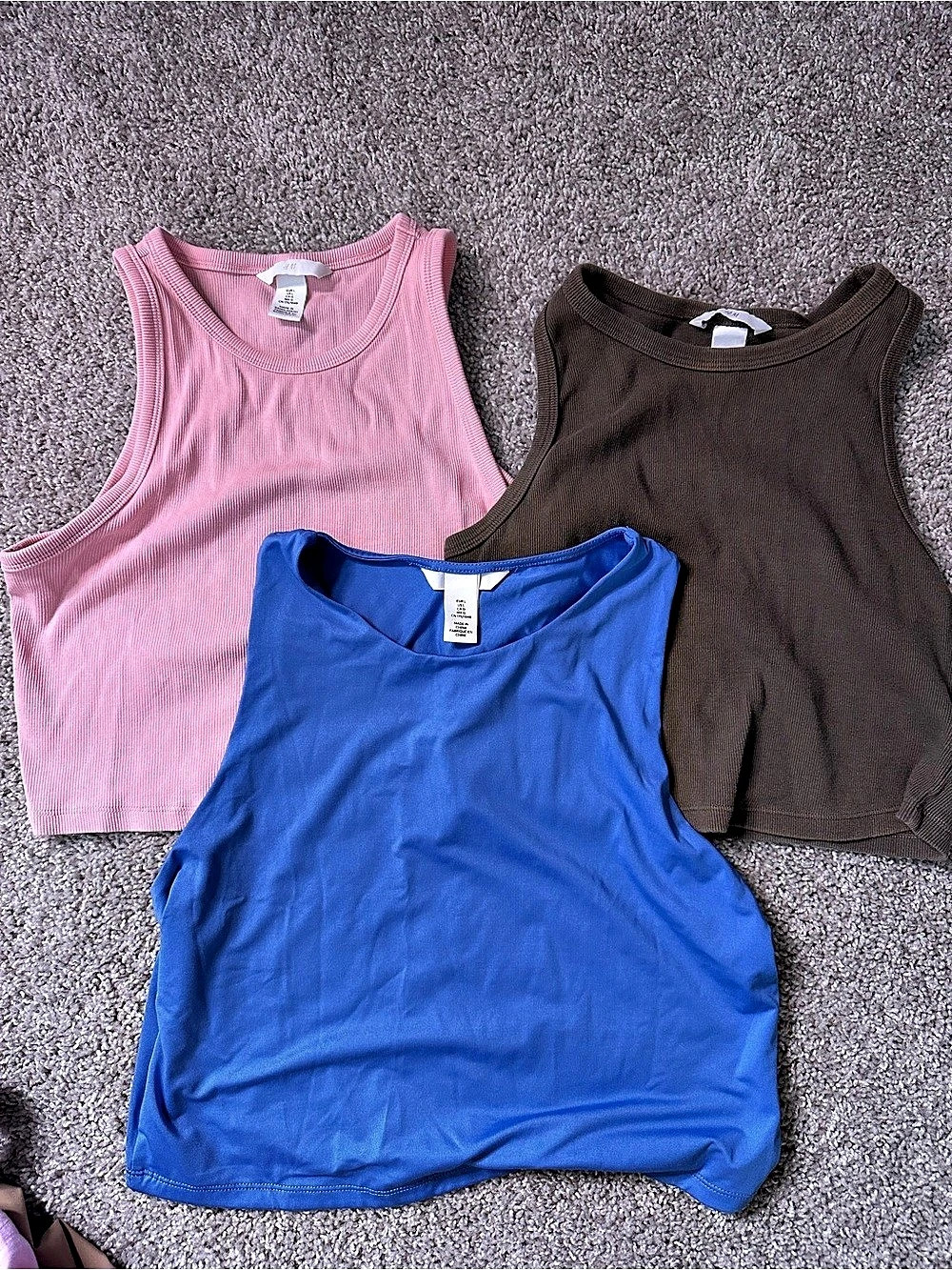 Bundle of 3 H&M Ribbed Tank Top Lot 3-Pack Blue & Pink & Brown. Size Large